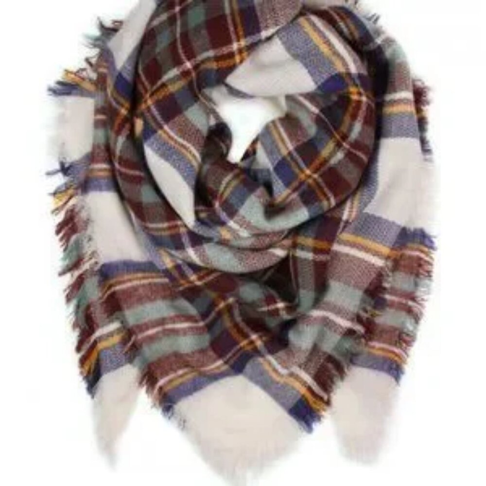 CLASSIC Soft Plaid Print Fall Winter Blanket Scarf - Picture 4 of 4